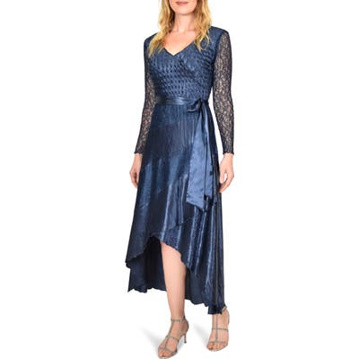 Komarov Charmeuse & Chiffon High/low Hem Dress, Blue