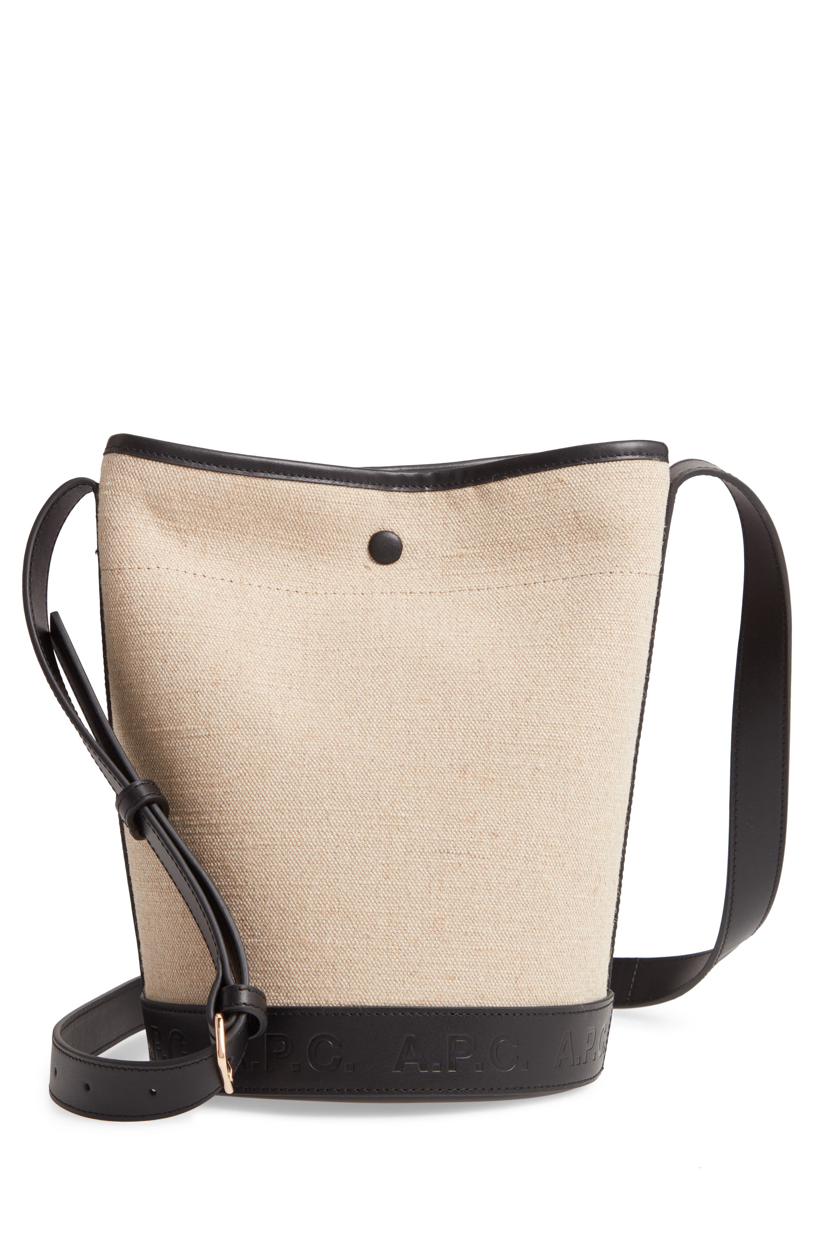 canvas and leather bucket bag