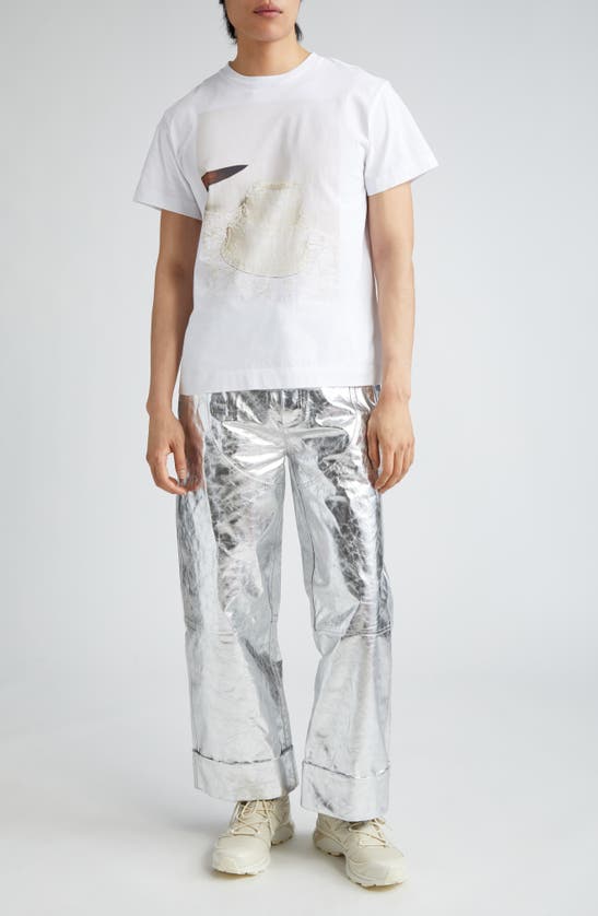 Shop Simone Rocha Workwear Chaps Metallic Lambskin Leather Trousers In Silver