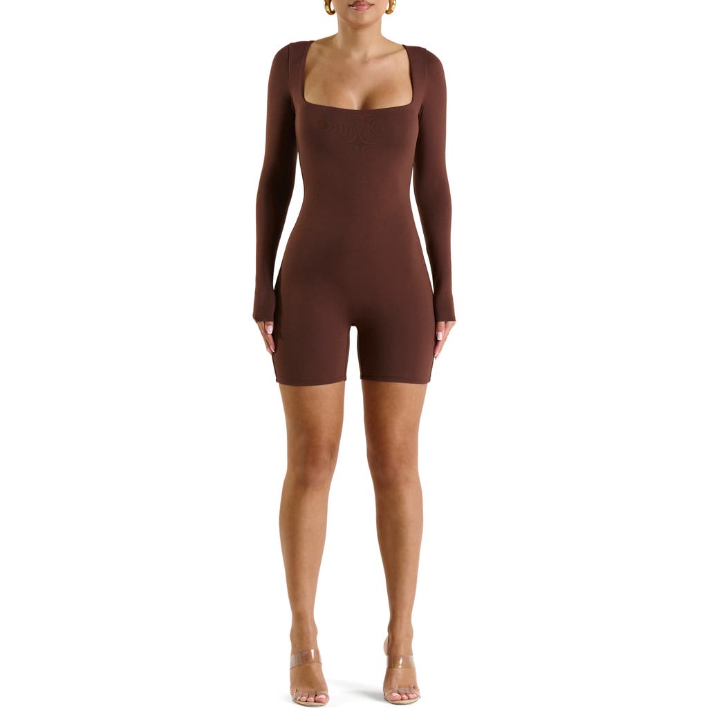 N By Naked Wardrobe Extra Smooth Long Sleeve Romper In Brown