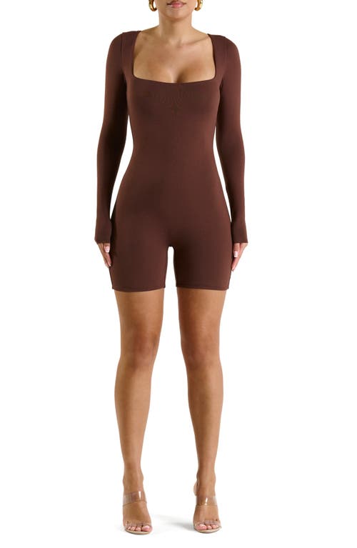 Shop N By Naked Wardrobe Extra Smooth Long Sleeve Romper In Chocolate