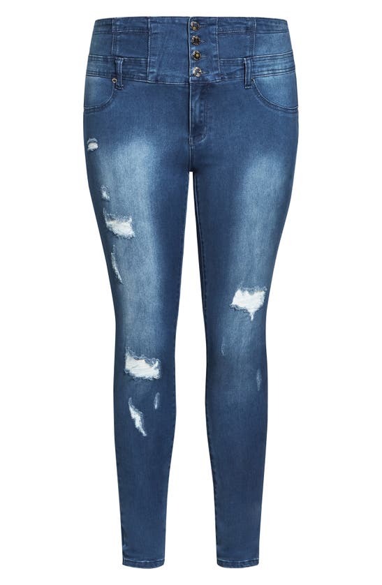 Shop City Chic Asha Ripped Skinny Jeans In Light Denim