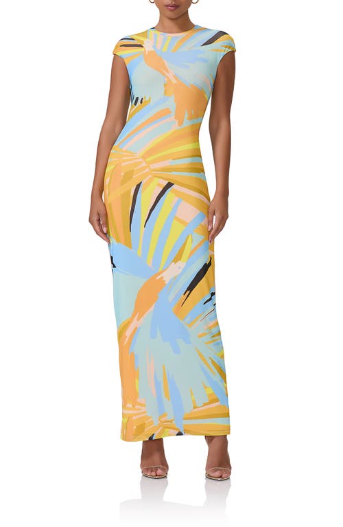 Shop Afrm Cody Print Cap Sleeve Mesh Maxi Dress In Bird Of Paradise