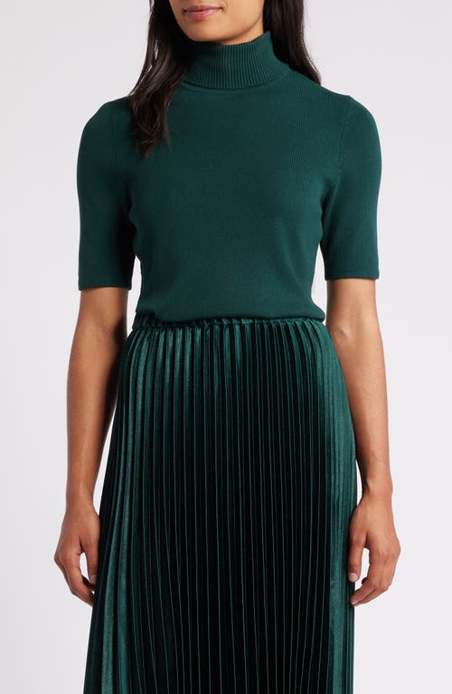 Shop Anne Klein Turtleneck Short Sleeve Rib Sweater In Pine Forest