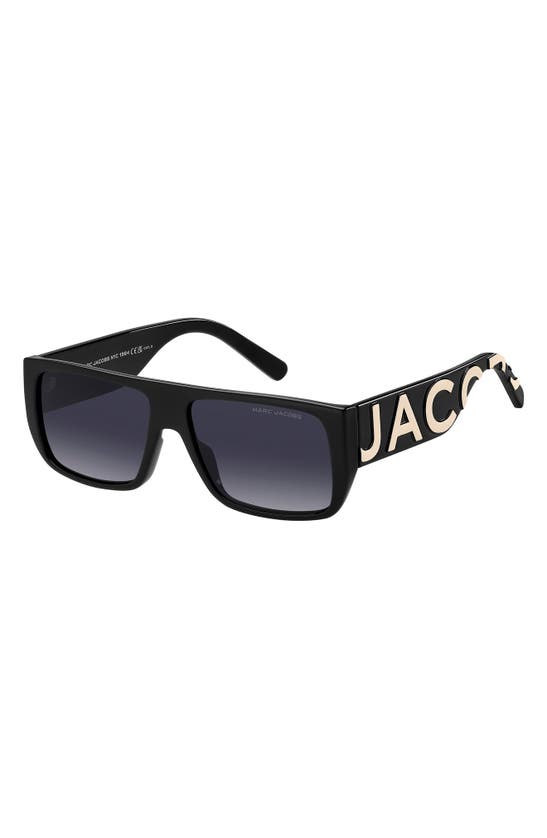 Shop Marc Jacobs 57mm Flat Top Sunglasses In Black White/ Grey Shaded