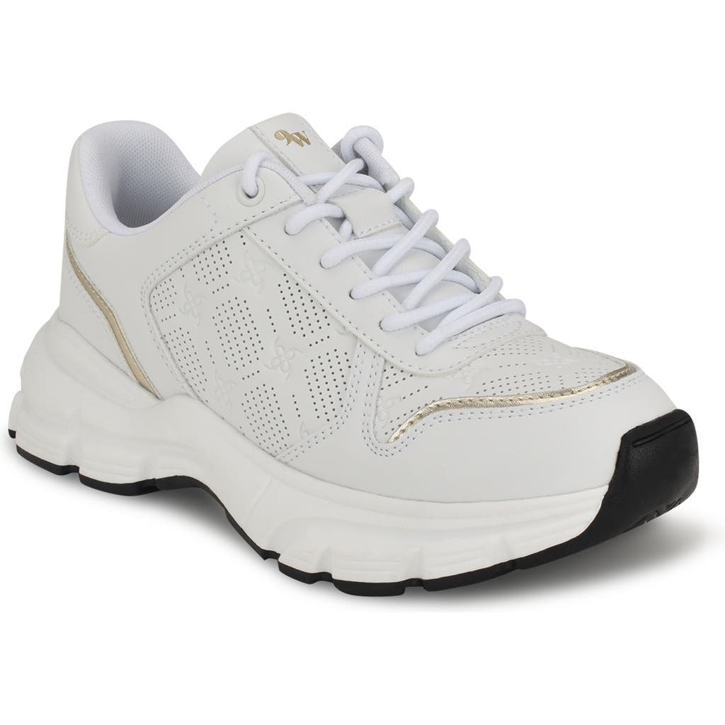 Shop Nine West Bask Sport Sneaker In White/white/platino
