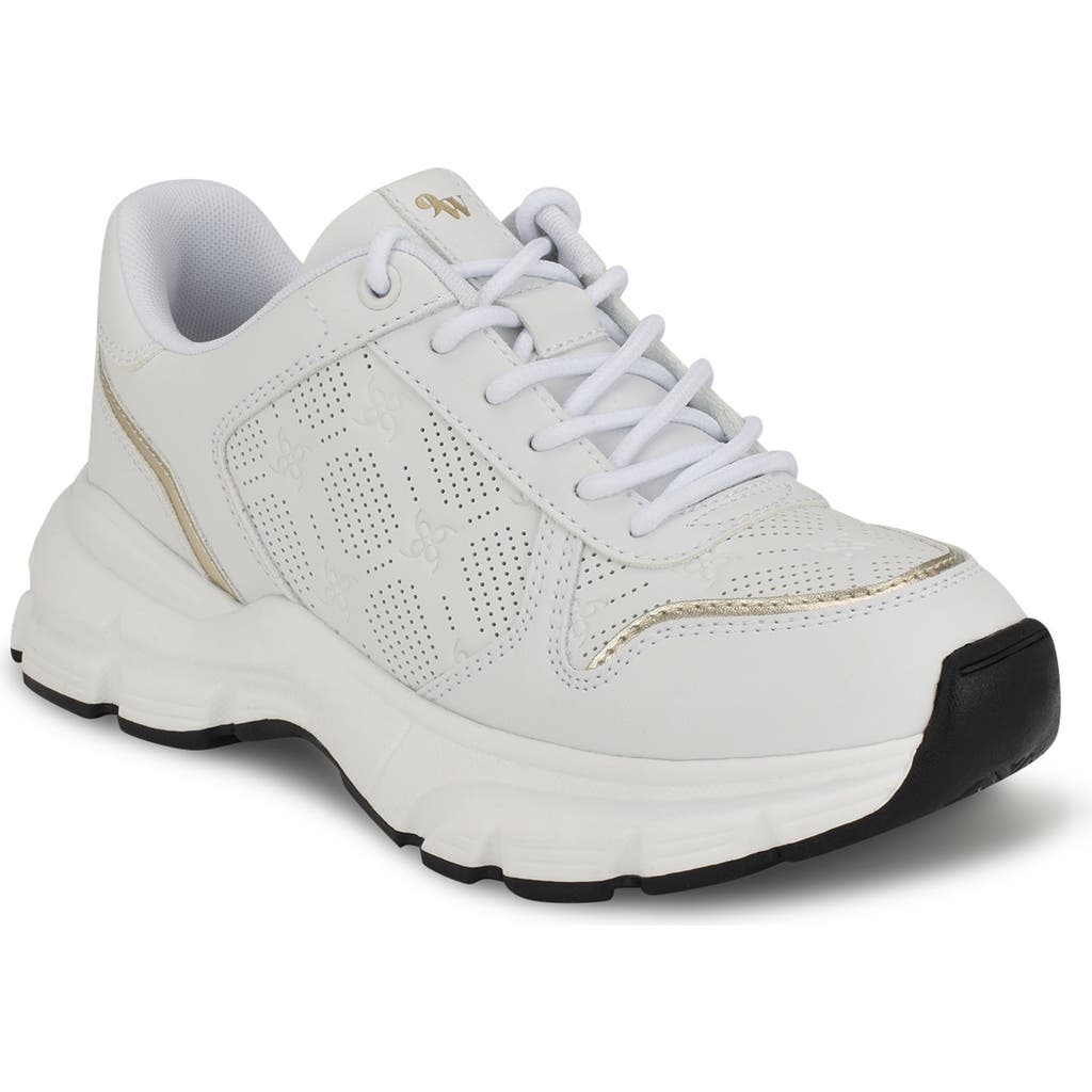 Nine West Women's Bask Round Toe Lace-up Casual Sneakers In White/white/platino