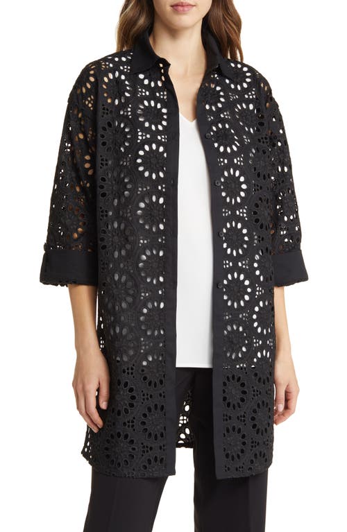 Ming Wang Floral Cotton Eyelet Top in Black at Nordstrom, Size X-Small