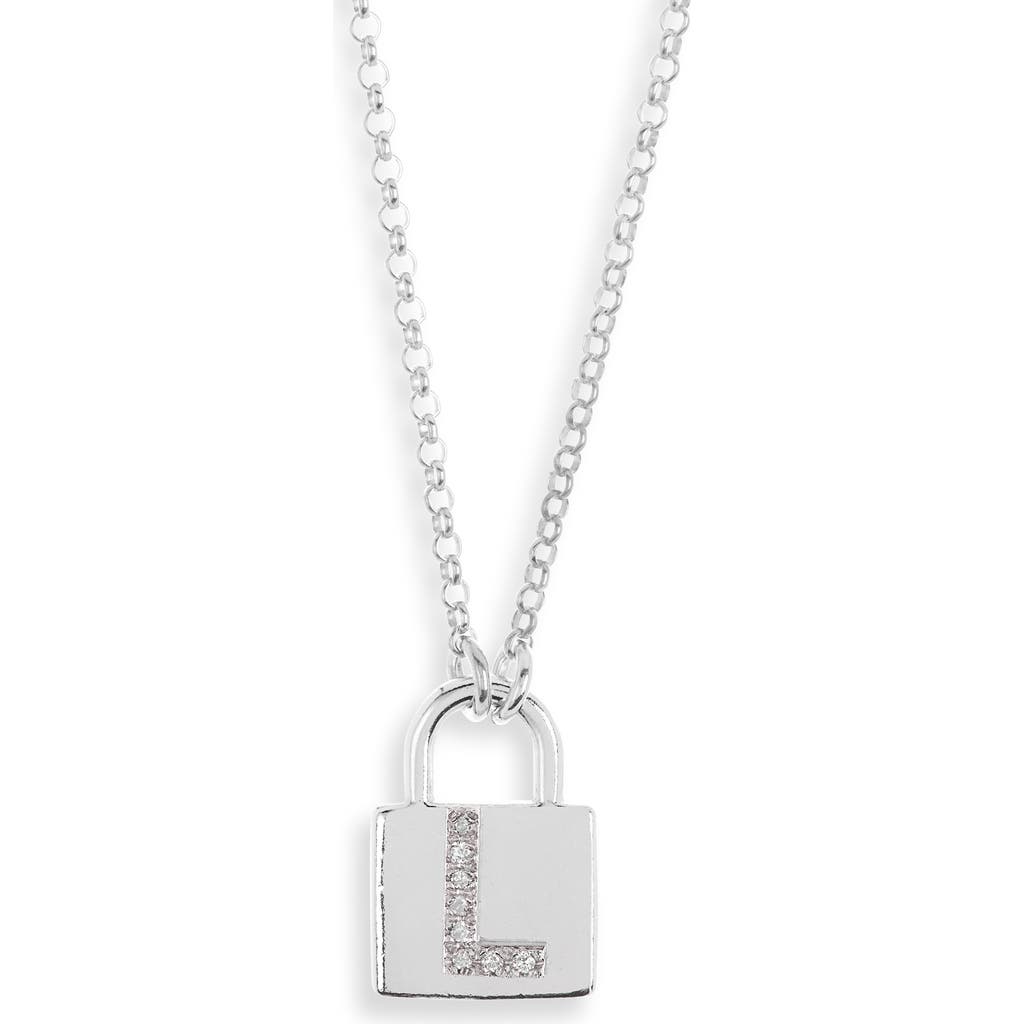 Meshmerise Diamond Padlock Initial Pendant Necklace In White-l