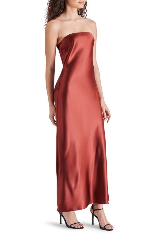 Shop Steve Madden Jessamine Strapless Stretch Satin Dress In Spiced Apple