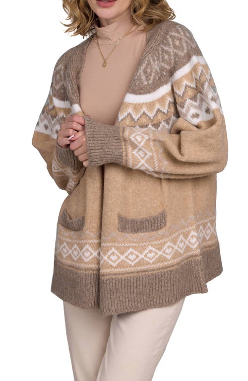 Saachi Cozy Fair Isle Cardigan In Brown
