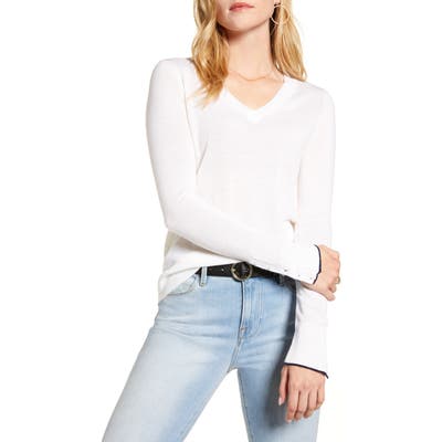 1901 V-Neck Merino Wool Blend Sweater, Ivory