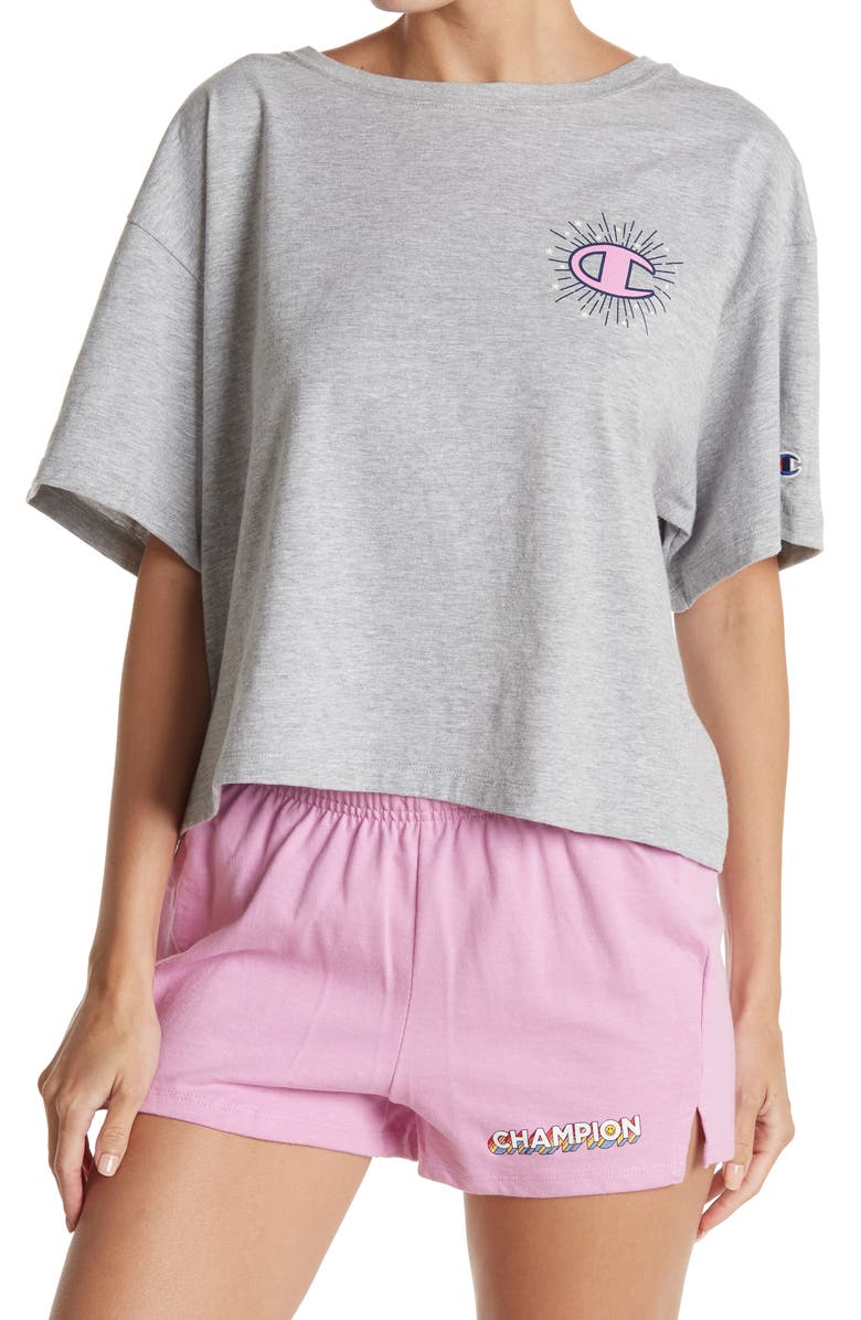 CHAMPION The Cropped Graphic Tee, Main, color, OXFORD GRAY