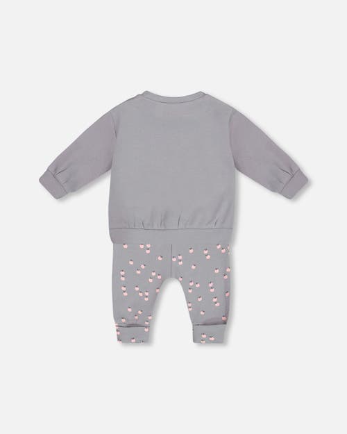 Shop Deux Par Deux Baby Girl's Organic Cotton Top And Printed Pants Set Gray With Apples In Printed Apples