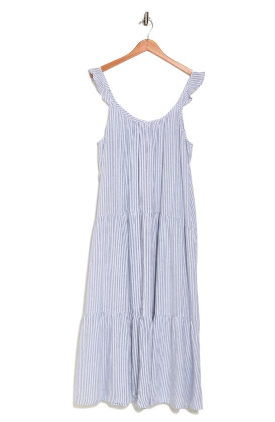 Shop Caslon ® Stripe Flutter Sleeve Tiered Linen Blend Midi Dress In White- Blue M Cove Stripe