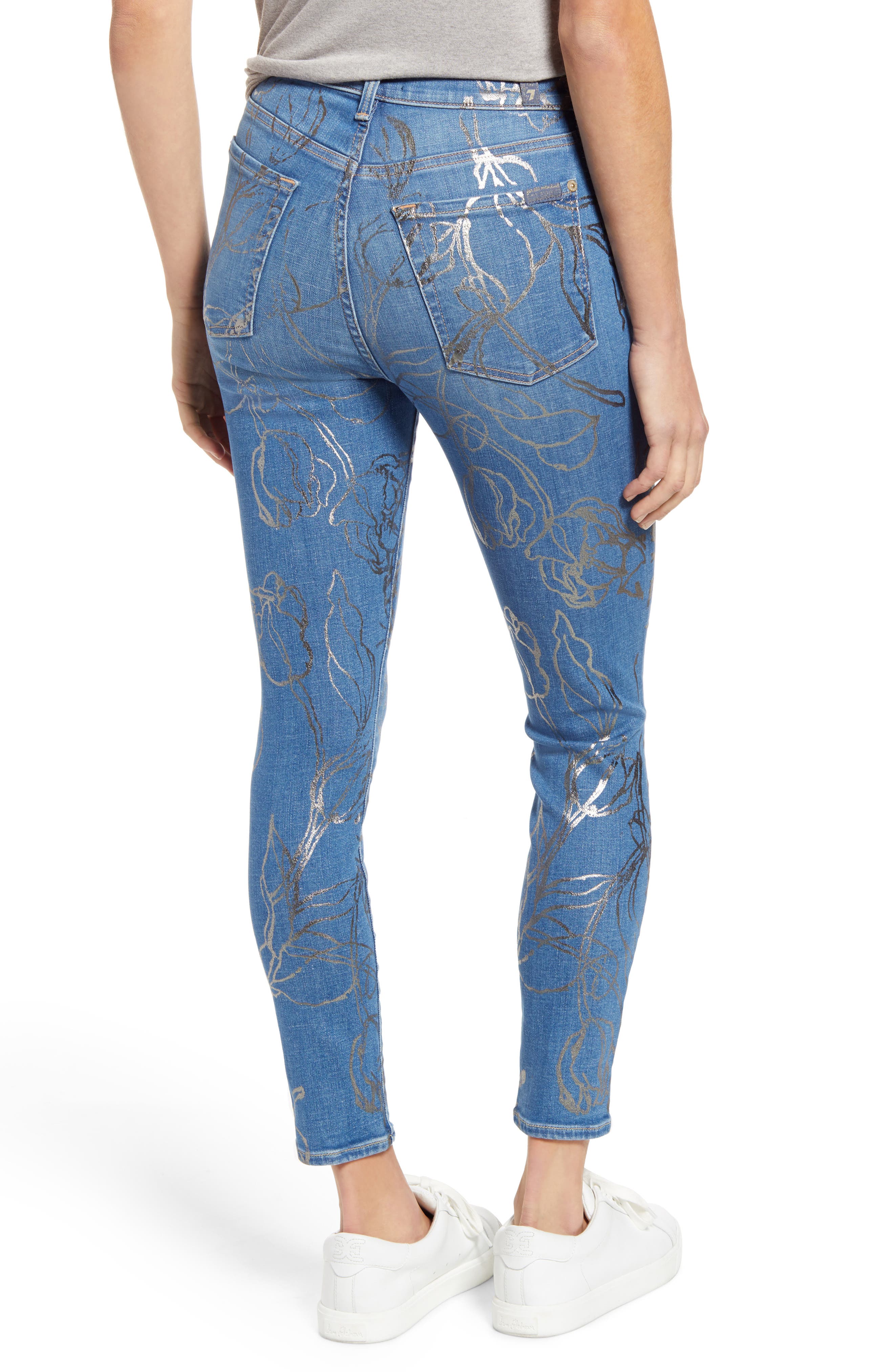 Seven Floral Metallic High Waist Ankle 