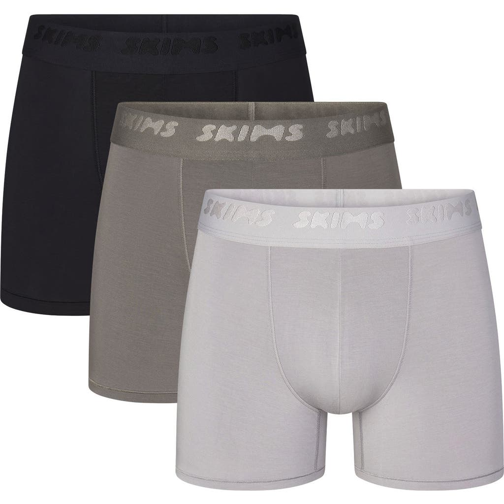 Skims 3-pack 3-inch Stretch Modal Boxer Briefs In Gunmetal Multi