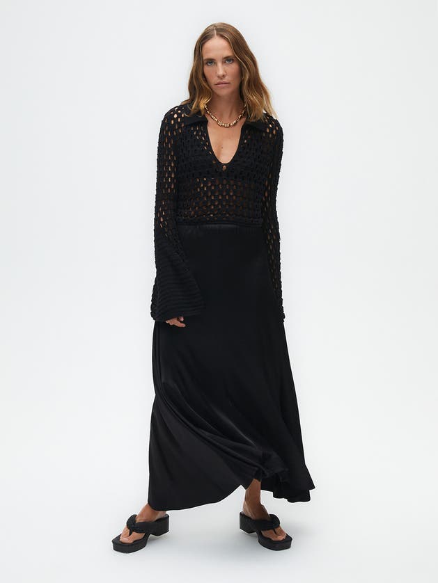 Shop Nocturne Asymmetrical Long Skirt In Black