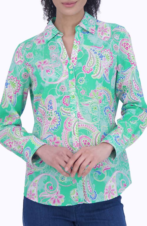 Foxcroft Mary Paisley Non-Iron Cotton Button-Up Shirt Green Multi at Nordstrom,