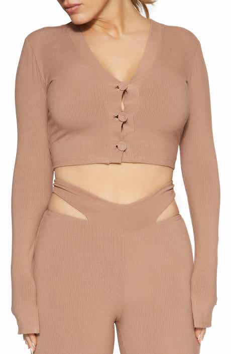 Naked Wardrobe Women's Zip-Down Snatch-Up Crop Top Color Forest