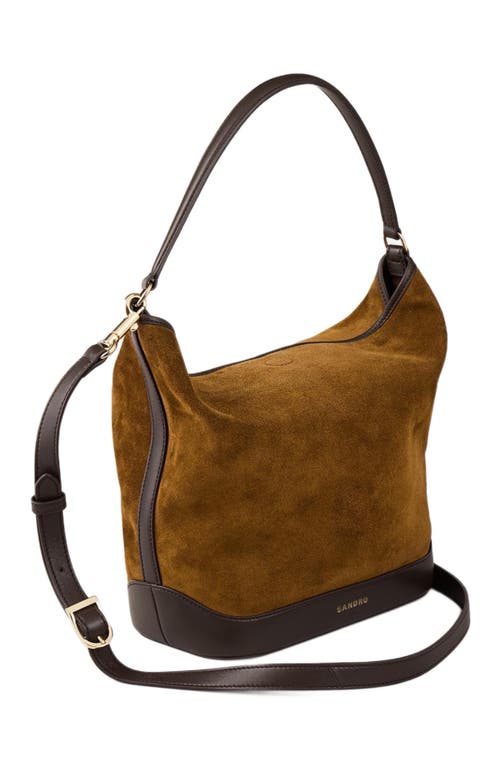 Sandro Tangoso Shoulder Bucket Bag In Camel