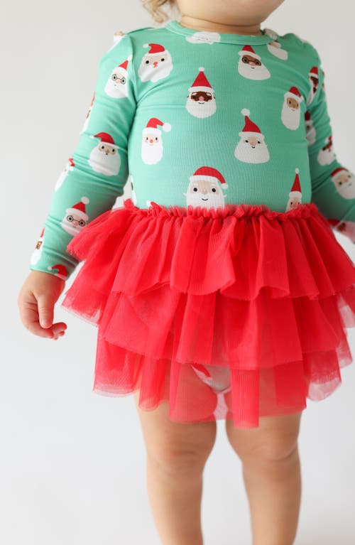 Shop Posh Peanut Santa Medley Long Sleeve Tulle Skirted Bodysuit In Green