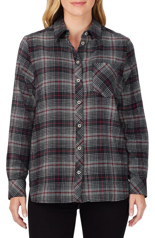 Foxcroft Boyfriend Plaid Cotton Button-Up Shirt in Black Multi