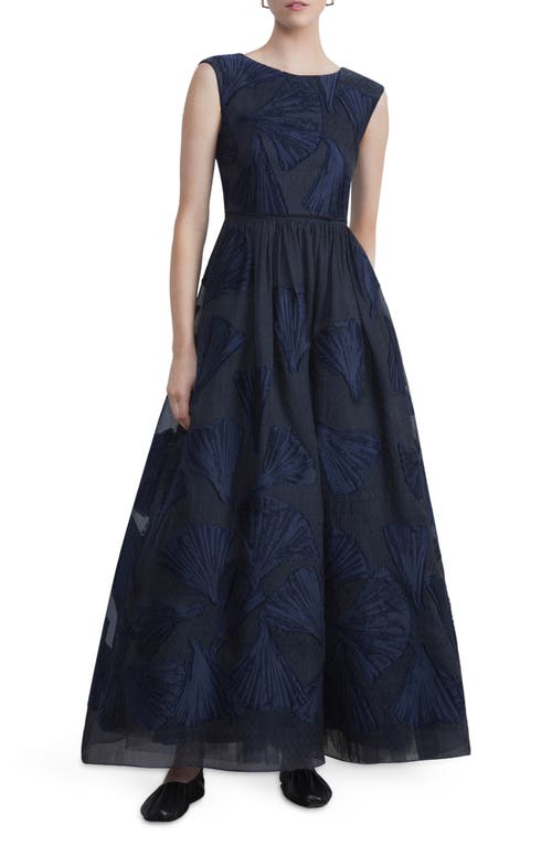 Lafayette 148 New York Fan Jacquard Cotton & Silk Blend Gown in Midnight Blue at Nordstrom, Size 12