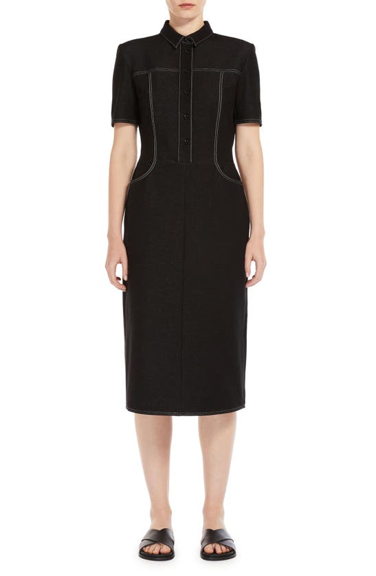 Max Mara Faro Short-sleeve Contrast-stitch Midi Dress In Black