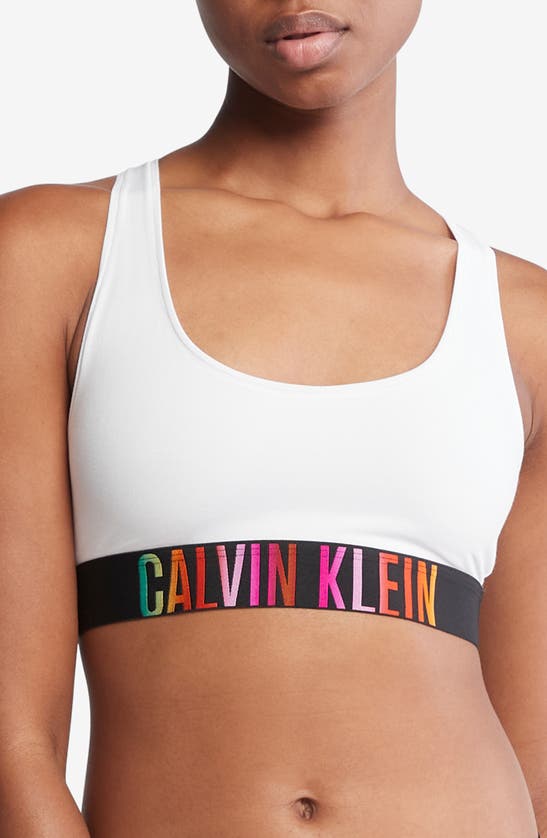 Shop Calvin Klein Logo Band Racerback Cotton Blend Bralette In White