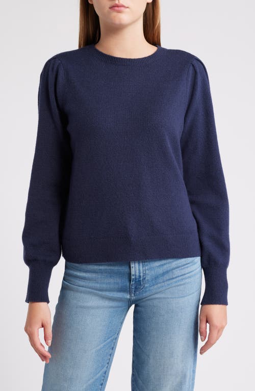 Shop Caslonr Caslon(r) Puff Sleeve Cotton Blend Crewneck Sweater In Navy Blazer