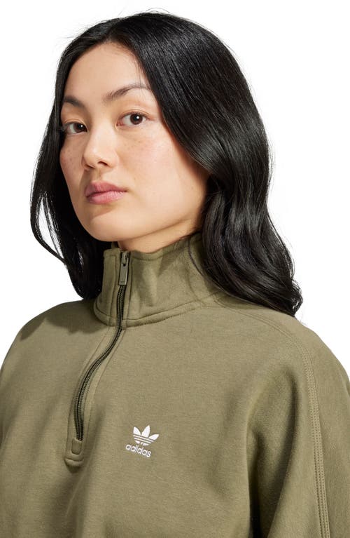 Shop Adidas Originals Essentials Half Zip Sweatshirt In Olive Strata