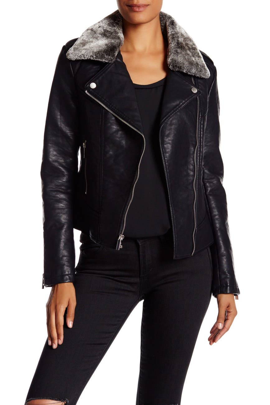 French Connection | Faux Fur Trimmed Faux Leather Jacket | Nordstrom Rack