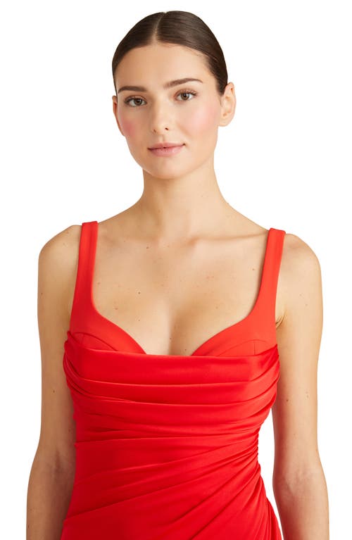 ml Monique Lhuillier Mae Ruched Column Gown In Scarlett