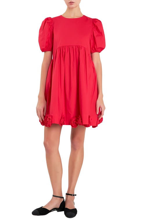 English Factory Corsage Puff Sleeve Babydoll Minidress in Red at Nordstrom, Size Small