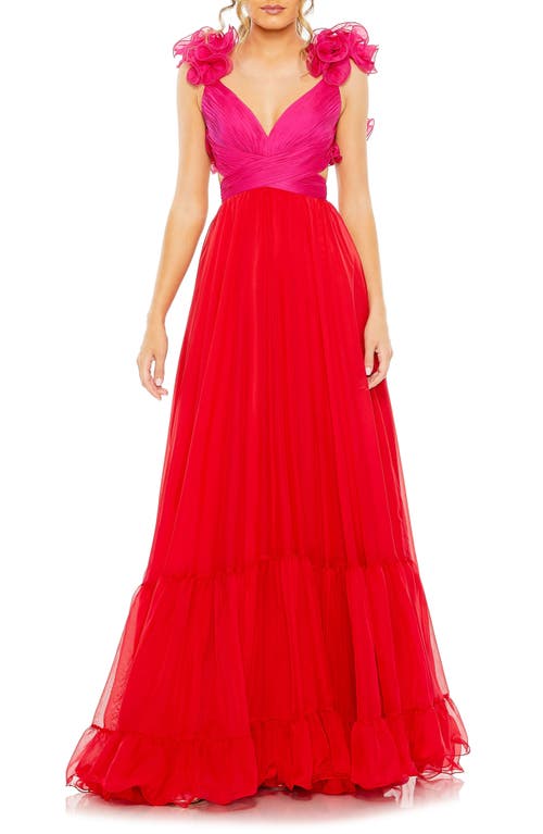 Mac Duggal Ruffle Detail Open Back Tiered Gown Red Pink at Nordstrom,