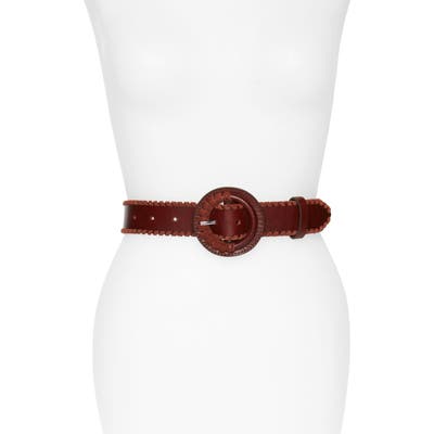 Rebecca Minkoff Layla Whipstitch Leather Belt, Luggage / Nickel
