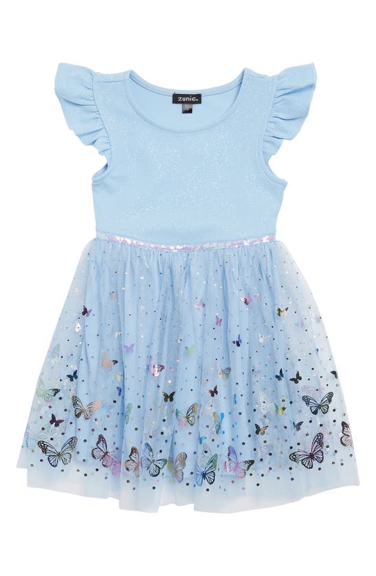 Shop Zunie Kids' Flutter Sleeve Butterfly Dress In Blue