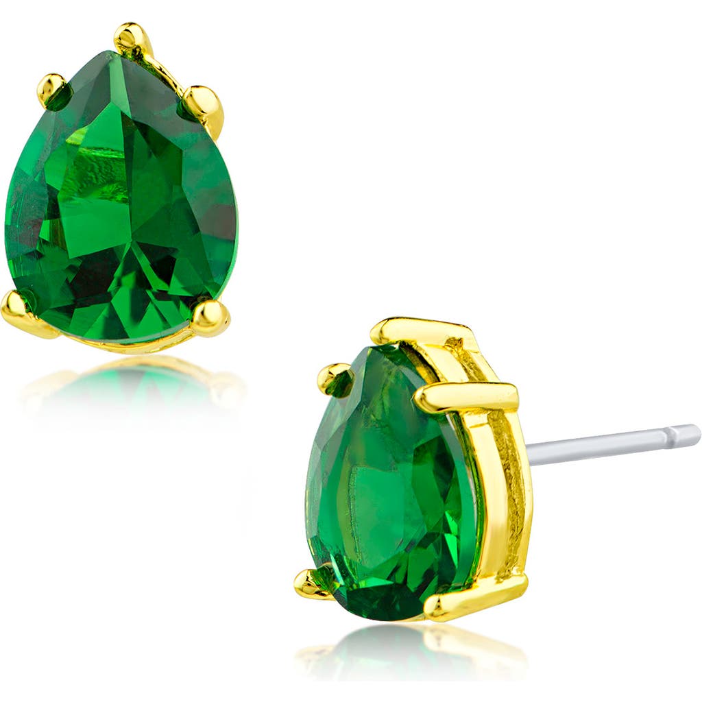 Shop Cz By Kenneth Jay Lane Green Cz Pear Stud Earrings In Emerald/gold