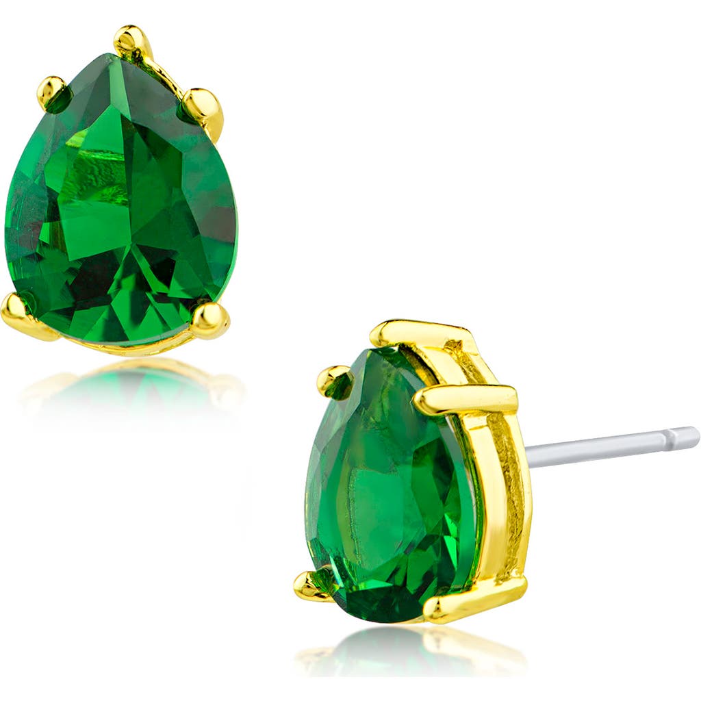 Cz By Kenneth Jay Lane Green Cz Pear Stud Earrings In Emerald/gold
