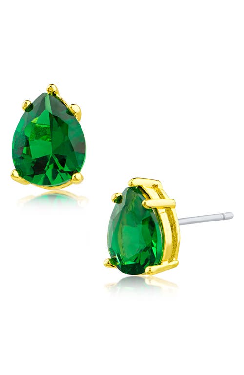 Shop Cz By Kenneth Jay Lane Green Cz Pear Stud Earrings In Emerald/gold