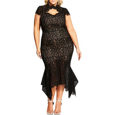 Plus Size City Chic Lace Cotton Blend Mermaid Dress, Black