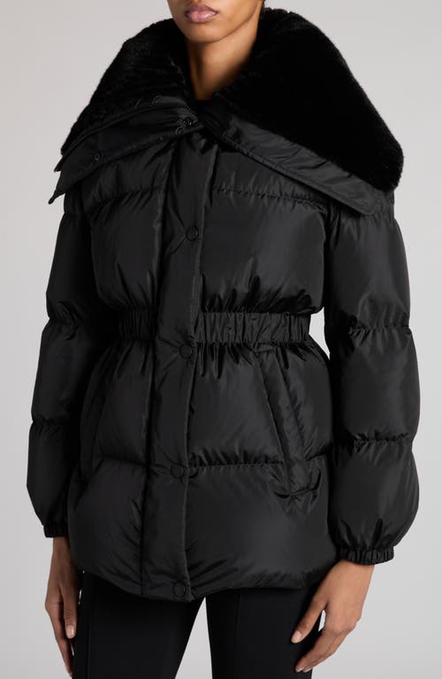 Shop Moncler Brasseurs Down Jacket With Faux Fur Trim In Black