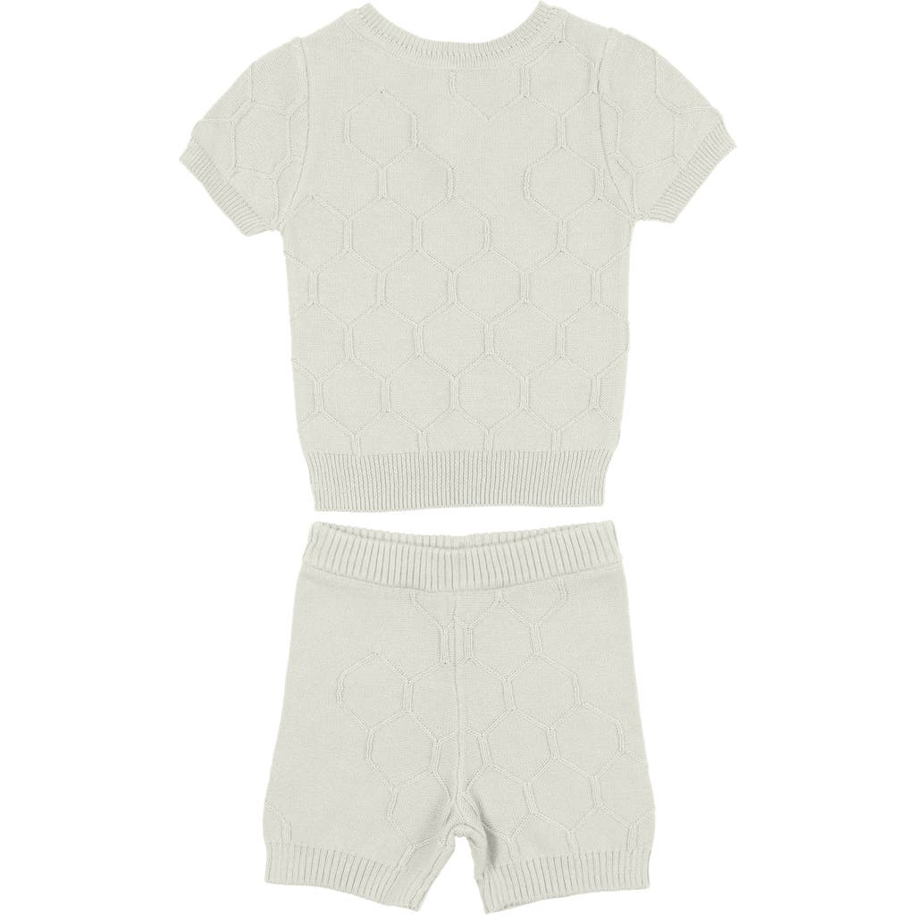 Maniere Manière Kids' Honeycomb Cotton Top & Shorts Set In White