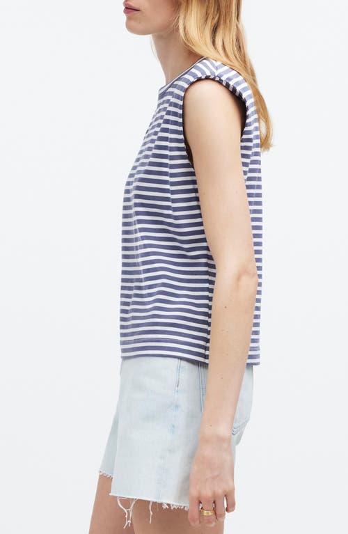 Shop Madewell Stripe Structured Muscle Tee In Sunfaded Indigo