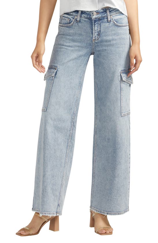 Shop Silver Jeans Co. Suki Curvy Mid Rise Wide Leg Cargo Jeans In Indigo