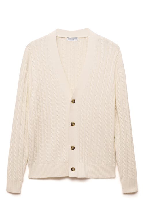 Shop Mango Cable Stitch Cotton Blend Cardigan<br /> In Off White