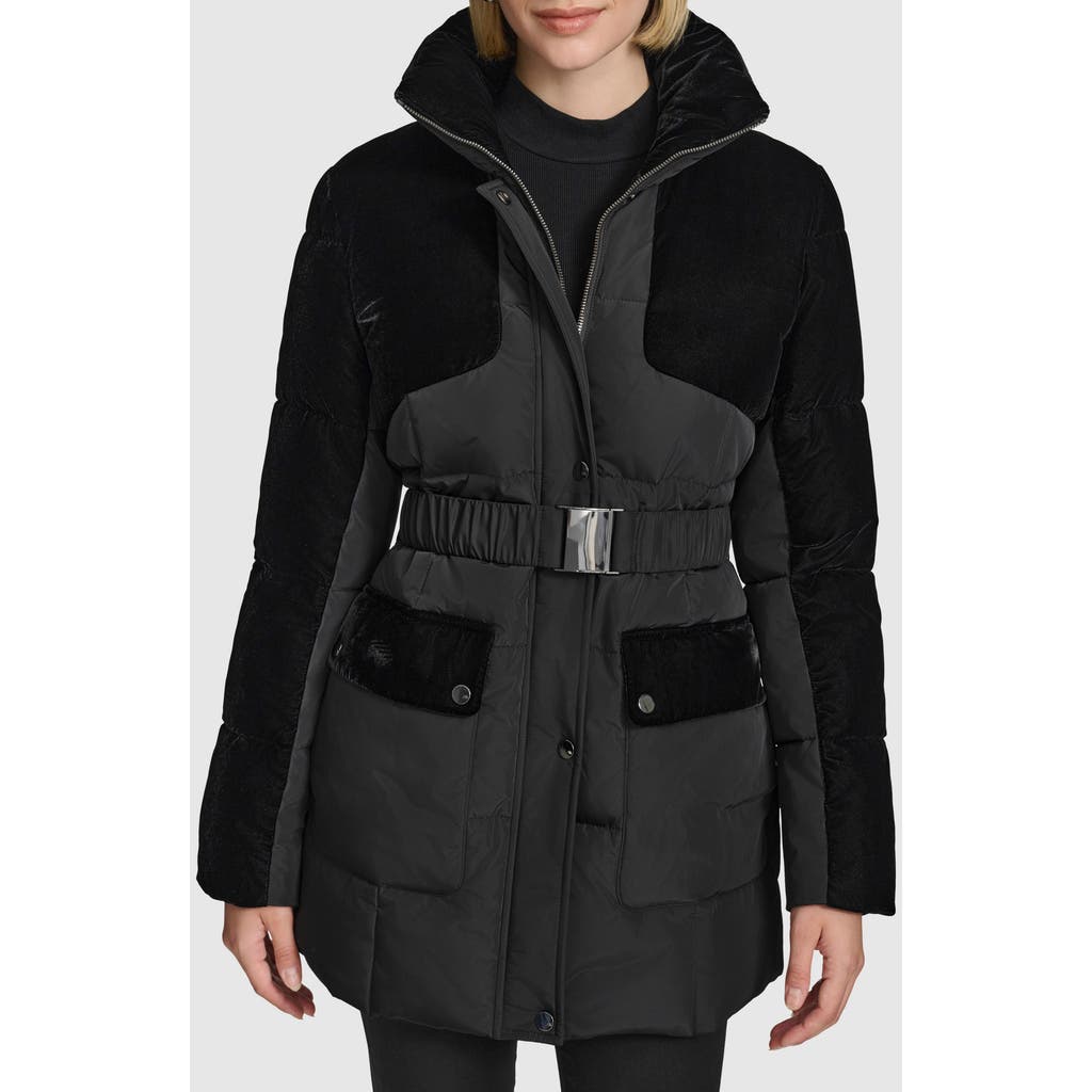 Andrew Marc Kempsey Belted Mixed Media Coat In Black