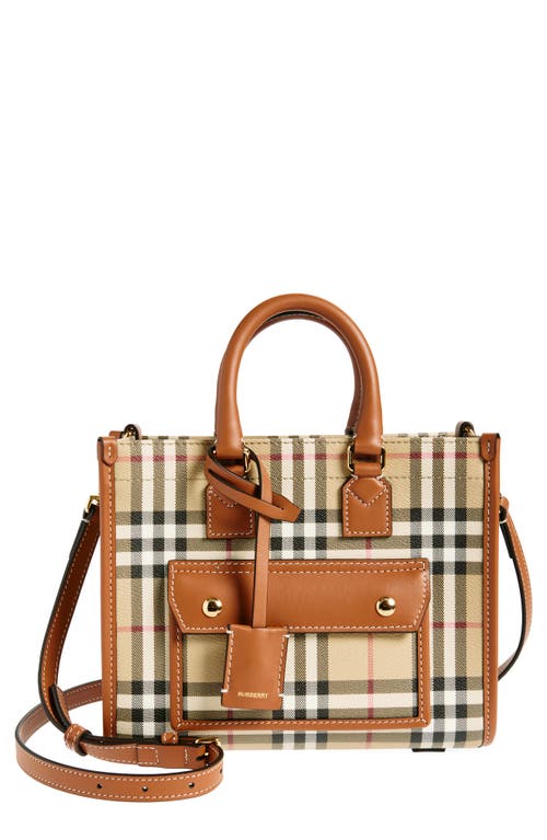 Burberry Womens Freya Mini Coated-canvas Tote Bag In Vintage Check/briar Brown