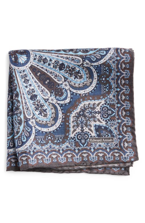 Shop Edward Armah Persian Design Silk Pocket Square In Charcoal/blue